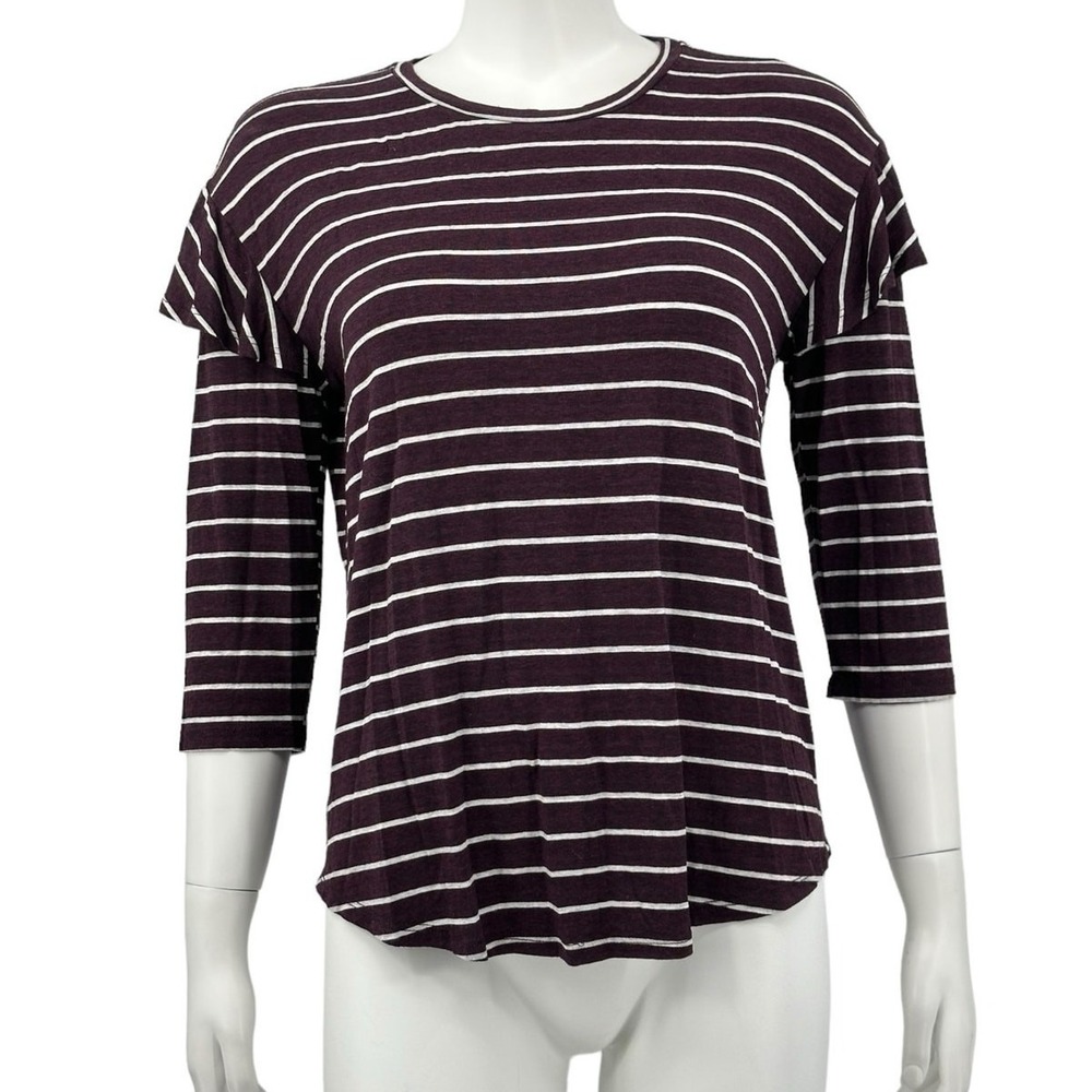 Dolan Anthropologie Top Womens Small Burgundy Binney Striped Ruffles Casual Boho